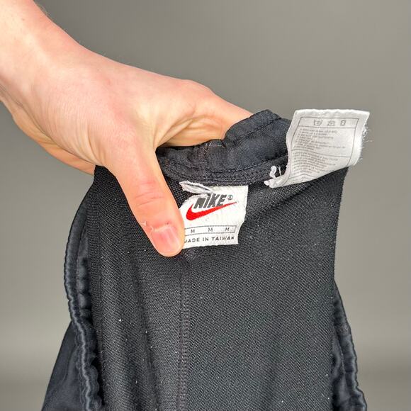 Vintage 90s Nike Sweatpants Mens M Black Grey Swoosh Zippers Polyester Joggers - Picture 4 of 4